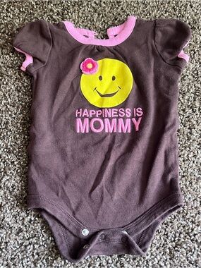 Circo Brown One-Piece Bodysuit with Pink Trim and Yellow Smiley